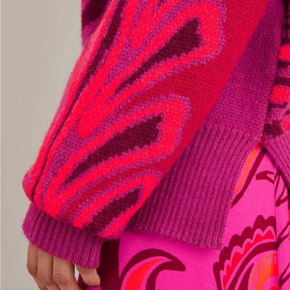 NWT Farm Rio pink bold floral knit sweater with one shoulder cut out, size XL - Picture 5 of 10